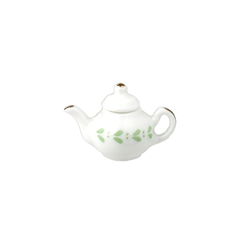 Melody Jane Miniature Dollhouse Teapot White and Green 1:12 Scale