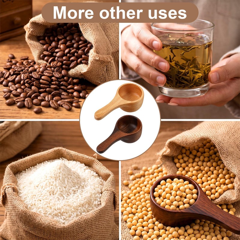 2Pcs Wood Coffee Scoops Acacia Wood Measuring Spoon