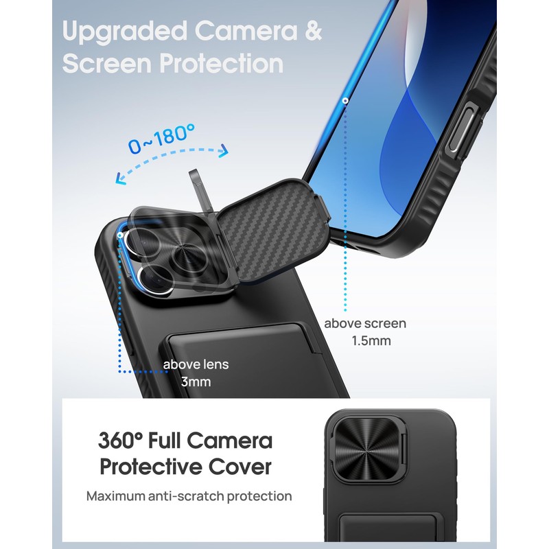 BXYJY for 16 Pro Max Case with Camera Stand, Black