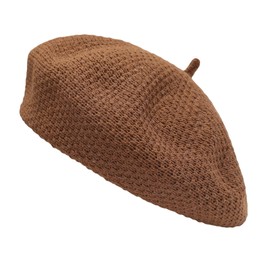 ZLYC Winter Women Cable Knitted Berets Braided Baggy Wool Warm Hat(Knit Brown),One Size
