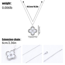 Silver Clover Necklace for Women 14K Gold Plated Mother of Pearl Clover Pendant Necklace Cubic Zirconia Lucky Four Leaf Clover Charm Necklace Adjustable Chain Trendy Party Jewelry Gift for Women