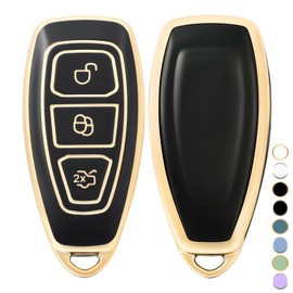 OFF WE GO Autoschlüssel Hülle für Ford Schlüsselhülle Cover für Fiesta Focus C-Max Galaxy B-Max Kuga Mondeo S-Max 3 Tasten TPU Auto Schlüssel Schutzhülle Schlüsselbox Cover Damen Männer, Schwarz Gold