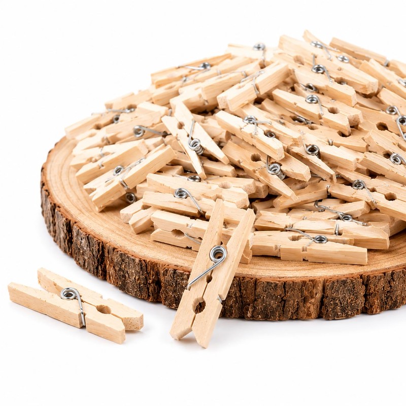 SHATCHI 100pcs 25mm Plain Mini Wooden Craft Pegs Paper Photo