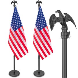 8 FT Indoor Flag Pole and Stand, Heavy Duty Indoor Flag Pole Kit with Weighted & Thickened Base, Eagle Topper, 3x5 FT American Flag, Adjustable Presidential Indoor Flagpole for Office School City Hall