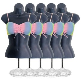 Black Female Hollow Back Mannequin Torso Set w/ Acrylic Stand with Metal Pole, S-M Sizes (5)