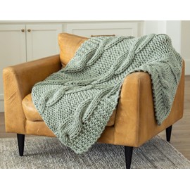 Bluxe Chunky Knit Throw Blanket 100% Handmade Crochet Blanket. Oeko Tex Standard 100 Certified Luxury Blanket Throw, Perfect Bed Throw Blanket or Throw Blanket for Couch. Sage Green Throw Blanket