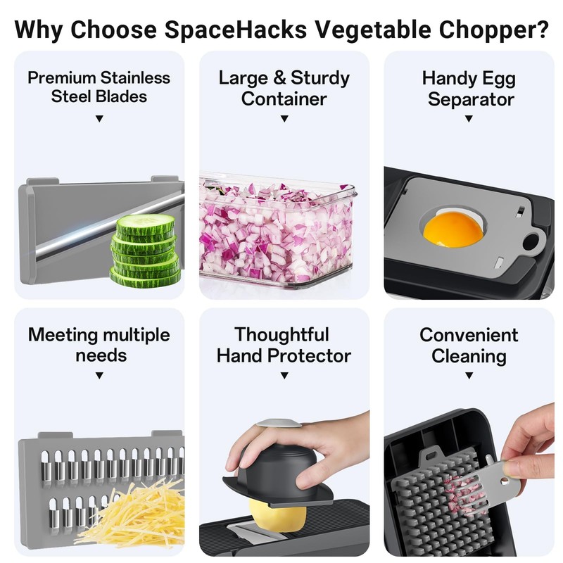 SpaceHacks 12-in-1 Vegetable Chopper, Kitchen Gadgets with 7 Blades, Veggie,