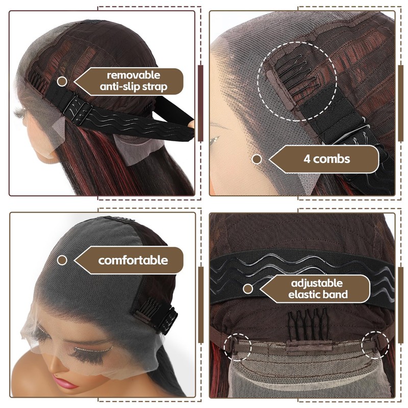 13X6 Black and Red Glueless Synthetic Lace Front Wig 26IN