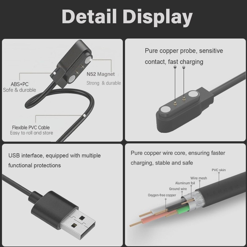 Magnetic Charging Cable Compatible with Lucyd Armor Smart Glasses Charger