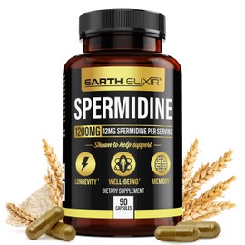 Earth Elixir Suplementos Espermidina 1200 Cápsulas Fabricado Estados Unidos Pureza Máxima Polvo 100 Pura Extracto Germen Trigo Fermentado Cero