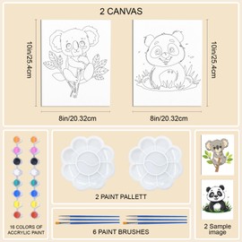 WEBEEDY 2 Pack 8x10 Inch Pre Drawn Canvas Pre Printed Canvas Set Cute Animals Painting Canvas Coloring Painting Canvas Set Pre Stenciled Canvas Boards with Paints and Brushes Koala Panda