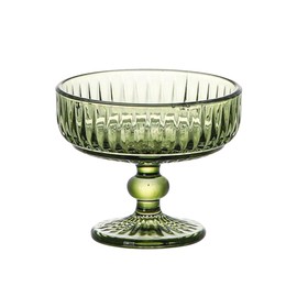 WAIT FLY Vintage Embossed Stripe Glass Dessert Bowl, Footed Trifle Bowl Ice Cream Bowl Serving Bowl-Green