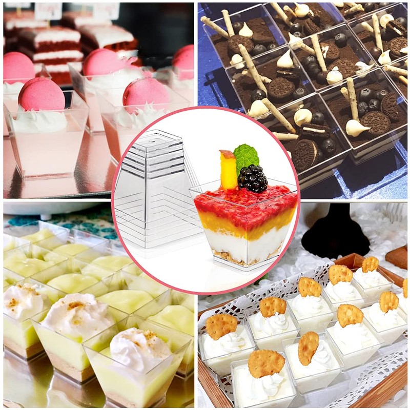 Jnnzzggu 50Pcs Square Mini Plastic Dessert Cups,3.5Oz Clear Plastic Parfait