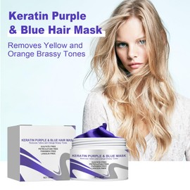 Keratin Purple Hair Mask,Hair Mask to Reduce Brassiness and Condition Dry,Toner for Blonde Platinum Silver Grey,Platinum and Silver Hair,Remove Yellow Tones & Condition Dry,100ML