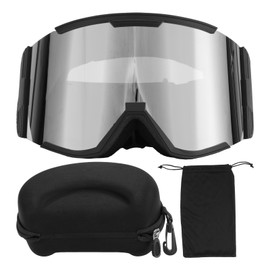 Adult Ski Goggles Double Layer Anti Fog Large Field Cylindrical Snow Goggles Windproof Climbing Glasses Black Frame Silver Lens