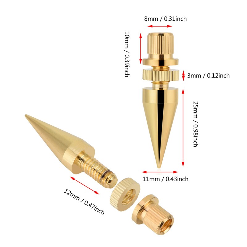 8 Pcs Copper Speaker Spikes Pads with Gold Plating, Universal