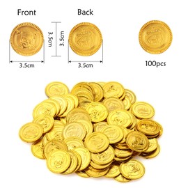 Gxhong Gold Coins, Pack of 100 Pirate Coins, Toy Coins for Children, Treasure Hunt, Pirate Treasure Hunt, Game Coin, for Pirate Party, Children's Games, Children's Birthday Decoration