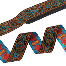 PH PandaHall 7 m Woven Jacquard Ribbon 3.3 cm Ethnic Ribbon Vintage Floral Fabric Trim Stitched Embroidered Ribbon Woven Fabric Ribbon for Clothing Bag Home Decor Gift Wrapping