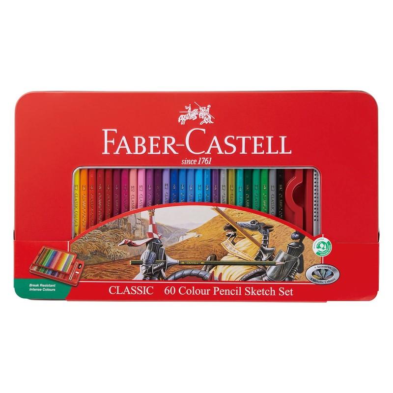 Faber Castell Oil-based Colored Pencils, Flat Cans, Set of 60