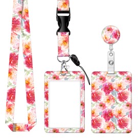 BLOCIT Lanyards for ID Badges and Keys, Funny Badge Reel Retractable with Clip,ID Badge Holder with Breakaway Lanyard, Teacher Nurse Office Gifts（Watercolor Flower）
