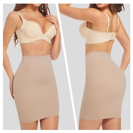 ONEW Tummy Control Shapewear Underskirt Women's Seamless High Waist Half Skirt Waist Trainer Bodice Skirt Body Shaper Shaping Half Briefs, beige