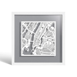 O3 DESIGN STUDIO - Marco de Papel para mapas, 22.8 x 22.8 cm, en Caja de Regalo, Fondo, autocambiante, Arte de Papel, White Map White Frame, New York