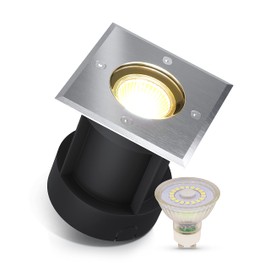 lambado® LED recessed floor spotlight for outdoor use, IP67, waterproof and drivable, including 3 W 230 V GU10 spotlight, neutral white, square floor spotlight, made of stainless steel for patio and