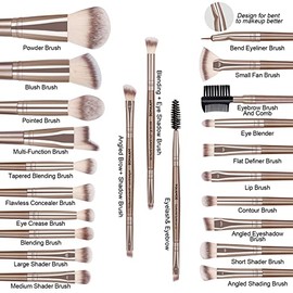 Brochas de Maquillaje Kit 23 Piezas Profesional Sintéticos de Alta Calidad Set de Brochas para Maquillaje Rubor Brochas Maquillaje Sombras de Brochas para Ojos&Facial(Champagne)