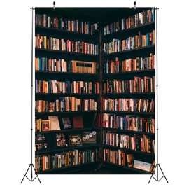 CORFOTO Fabric 4x6ft Bookshelf Backdrop Theme Photography Virtual Classroom Bookshelves Background for College Student Party Office Conference Call Zoom Meeting Video Online Teaching Wallpaper
