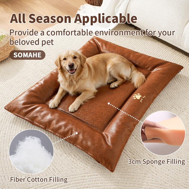 SOMAHE Waterproof Leather Dog Bed Mat, 35.4 x 27.6 Inches,
