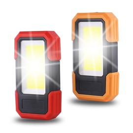 2 Pack COB Work Light LED Magnetic Base and Clip Battery Powered Flashlight Handled Work Lamp for Car Repair Camping Emergency