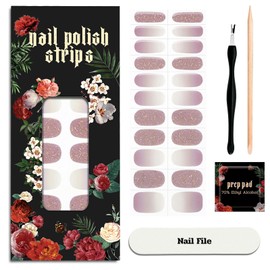 ruyeefam Nail Polish Strips - 22 Pcs Salon Quality Gel Nail Stickers - Long Lasting Wraps (Dancing Queen Eggplant Glitter)