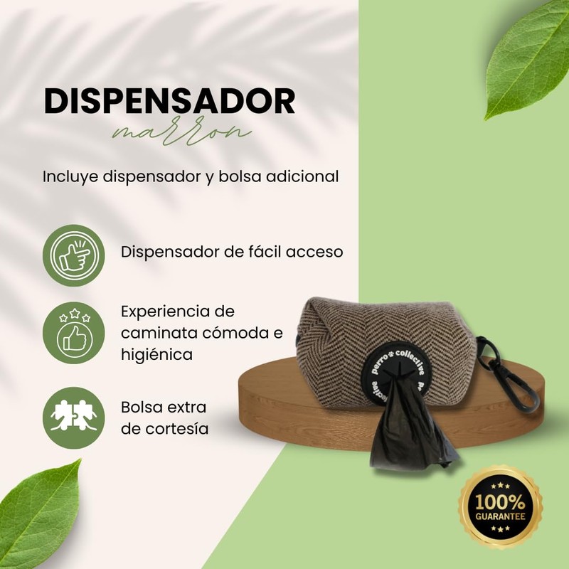 perro collective Dog Collar, Lead and Poop Bag Set, Brown,