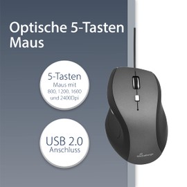 MediaRange kabelgebundene 5-Tasten Maus mit optischem Sensor, schwarz/grau