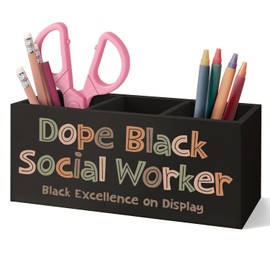 VIIJJUE Social Worker Gifts Wooden Pen Pencil Holder for Black Women Men, Dope Black Social Worker Appreciation Gifts Wooden Decor Organizer for Home Office Desk Table Shelf