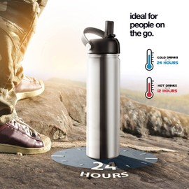 Brewberry Stainless Steel Insulated Water Bottle and Travel Mug for Hot and Cold Beverages, Wide Mouth, Double Wall Insulated Hydration Sports Water Bottle for Hiking, Biking, Outdoor, 22 OZ BPA Free