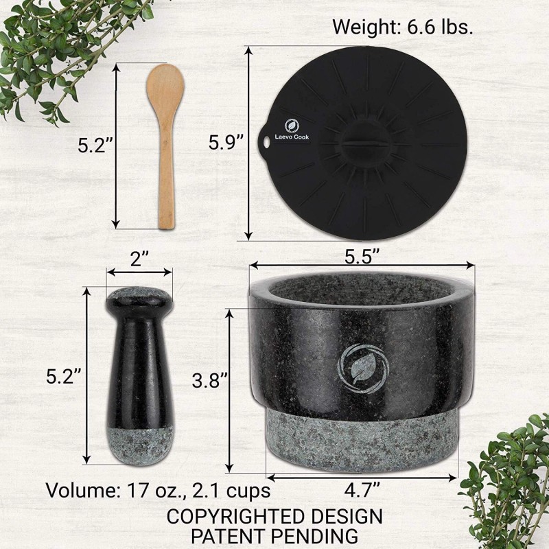 Laevo Mortar and Pestle Large Set - Black Granite Stone