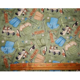 SSI green golf themed cotton quilt fabirc BTY club ball bag cart tee clothing Kogut