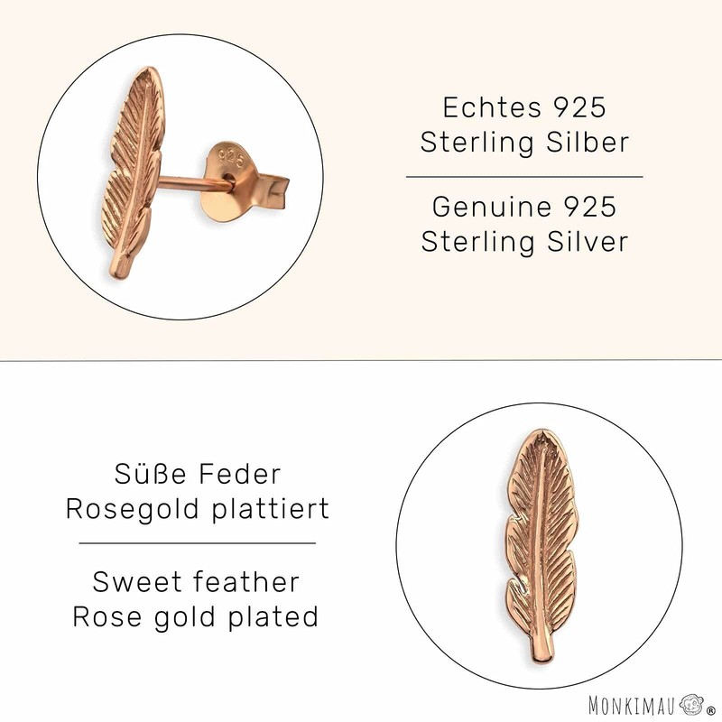 Monkimau Feather stud earrings made of 925 sterling silver with