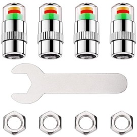 Tire Pressure Monitor, Air Valve Cap, Set of 4, Monitoring Valve Sensor, 3 Color Displays Description, Understand Status, External Valve Detection, Built-in Accessories, Prevents Leak, Monitors Actual