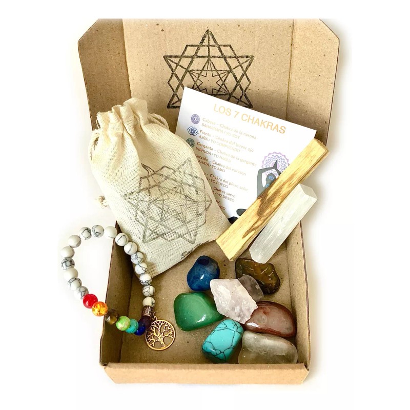 Satnam Kit Cuarzos 7 Chakras, Barra Selenita, Pulsera Y Palo