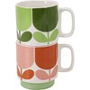 Orla Kiely Set of 2 Stacking Mugs Ceramic Block Flower