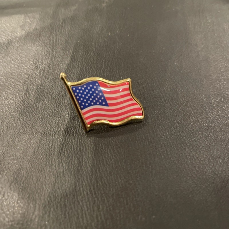 Waving American Flag Enamel Lapel Pin - Gold Metal Small