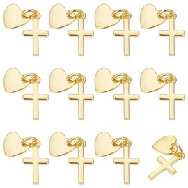 BENECREAT 12 Pcs Brass Cross & Heart Pendant 18K Real Gold Plated Pendant with jump rings Shiny Heart Charm Suitable for Jewelry, Bracelets and DIY Projects