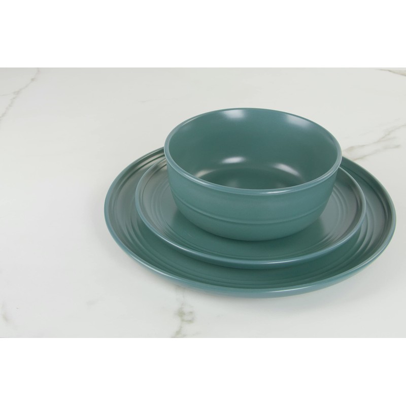 Double Line 10.5" Dinner Plate, Set of 6, Emerald Green