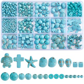 SOFPLATE 456Pcs 12 Styles Turquoise Cross Beads Turquoise Bead Sets Small Synthetic Sea Turtle Round Starfish Cube Skull Smooth Loose Spacer Bead for Jewellery Making Charm Necklace Bracelet DIY Craft