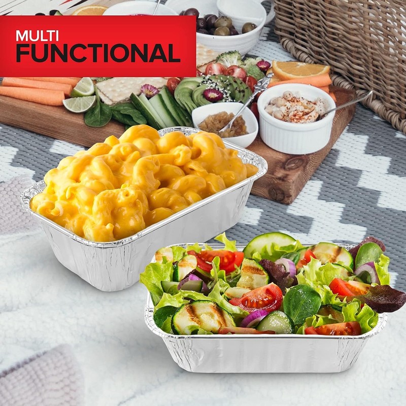 ReadySteadyServe Pack of 50 Aluminium Foil Food Containers with Lids