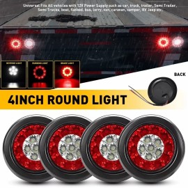 us-parts-seller 4x Red/White 4inch Round 16 LED Truck Trailer Brake Stop Turn Signal Tail Lights