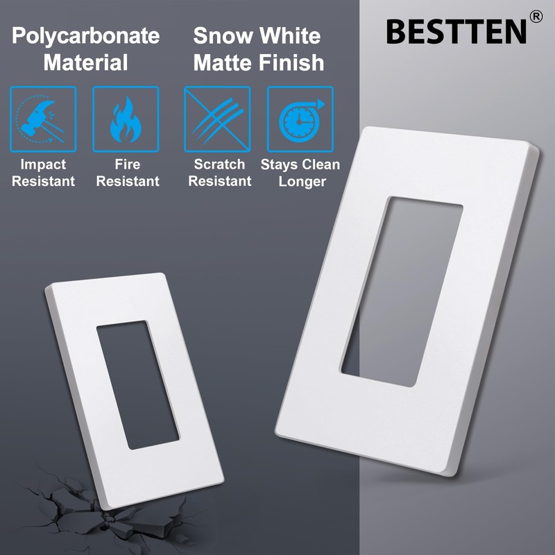 (50 Pack) BESTTEN USWP6 Matte Snow White Screwless Wall Plate,