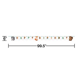 Creative Party PC344415 Wild One Woodland Happy Birthday Ribbon Banner-1 Pc, Multi-Color, 99.5" x 6"